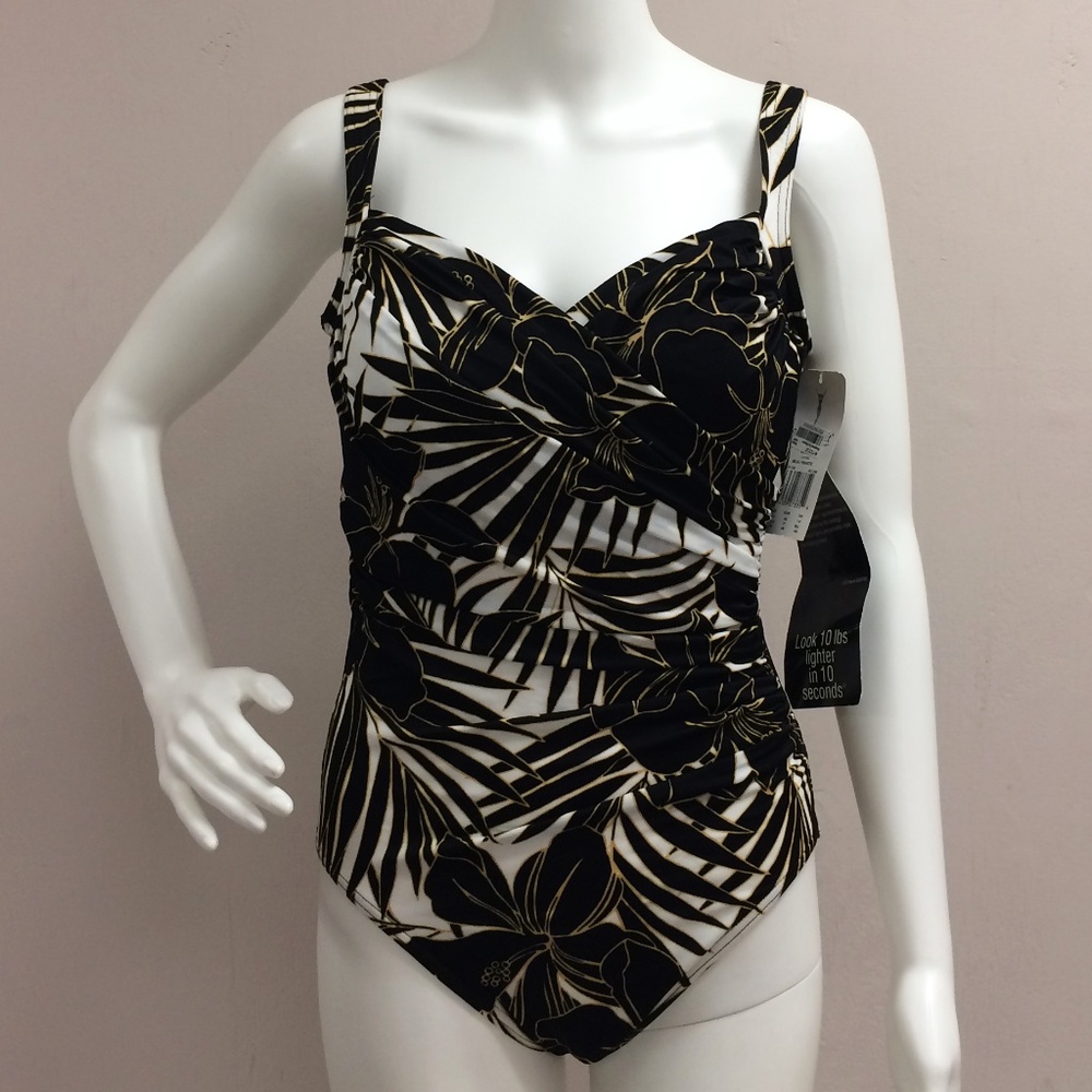 Miraclesuit Sanibel Black & White Swimsuit  Size 12 NWT